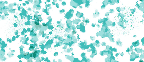 Fototapeta na wymiar Abstract Seamless Pattern with Irregular Vibrant Blue Spots. Repeatable Print with Watercolor Splashes and Stains. Turquoise Blue Hand Painted Chaotic Spots on a White Background.
