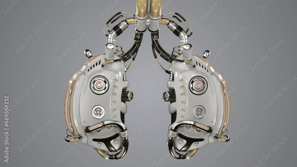 Poster detailed futuristic lungs or sci fi robotic organ for transplantation. 360 degree turntable animatio