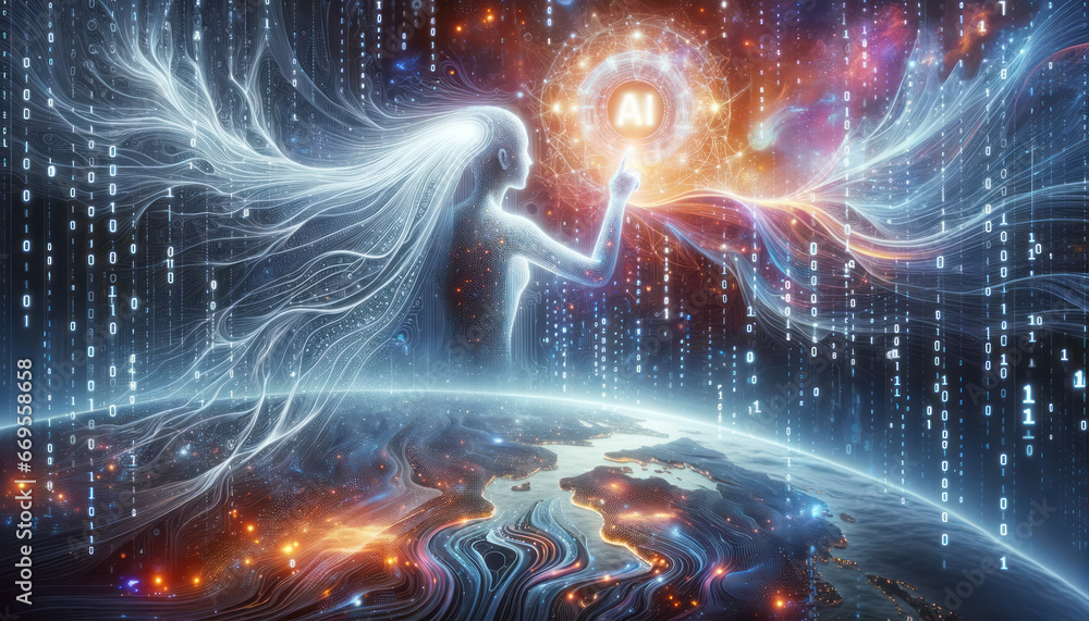 Aufkleber Artificial intelligence concept on a cyberspace background. Generative AI