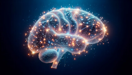 Human brain with glowing particles. Artificial intelligence concept. Generative AI