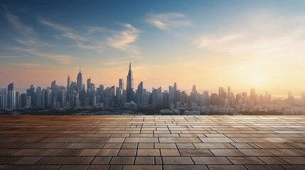 photo taken of the floor with the skyline at sunrise in the background