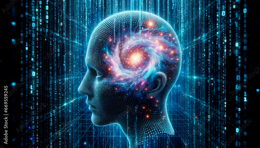 Aufkleber Artificial intelligence concept with circuit and human head. Generative AI