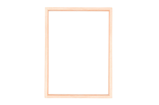3D wood frame. Picture frame for design menu isolated on white background. Realistic border wooden rectangular natural frame with shadow. PNG