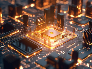 Fototapeta premium Closeup of a modern electronic circuit board. Generative AI