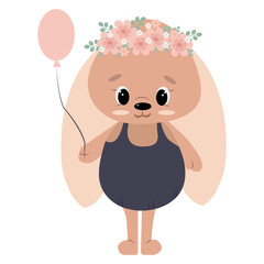 little bunny with a balloon.childish vector illustration in flat style