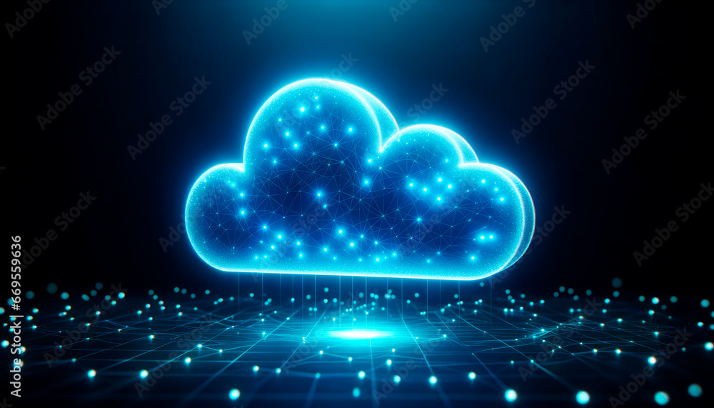 Poster cloud computing technology concept, abstract digital cloud on dark background. generative ai