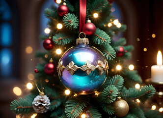 Decorated Christmas tree photo background