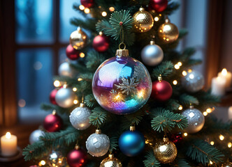 Decorated Christmas tree photo background