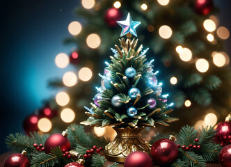 Obraz na płótnie Canvas Decorated Christmas tree photo background