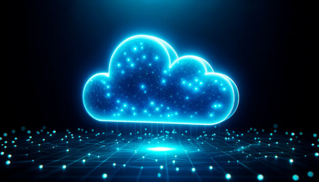 Cloud computing technology concept, abstract digital cloud on dark background. Generative AI