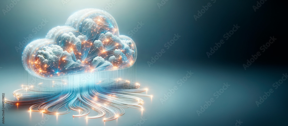 Aufkleber cloud computing concept with glowing lights and copyspace. generative ai