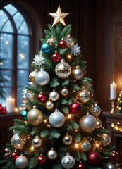 Decorated Christmas tree photo background