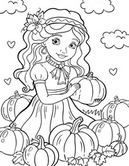 Black and White Cartoon Illustration of Thanksgiving Day or Halloween Coloring Book