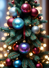 Fototapeta na wymiar Decorated Christmas tree photo background