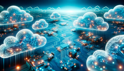 Cloud computing technology concept on circuit background. Generative AI