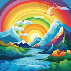 Fototapeta na wymiar sea nad sun landscape with rainbow
