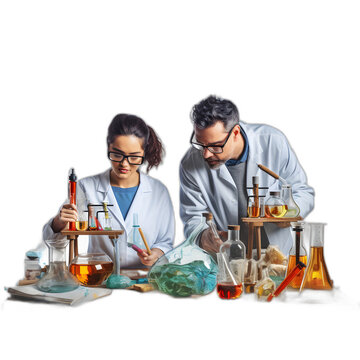 students doing experiments isolated on transparent or white background, png