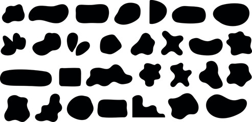 Black blob shapes, abstract organic forms, vector illustration. Modern blob shape design elements isolated on white background. Unique, artistic, creative, trendy, stylish, versatile - obrazy, fototapety, plakaty