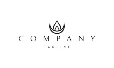 A vector logo with an abstract image of the moon and flame in the shape of a drop.