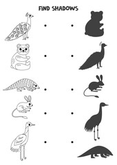 Find the correct shadows of black and white Asian animals. Logical puzzle for kids.