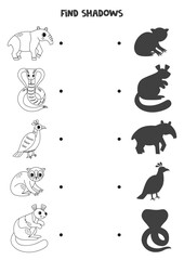 Find the correct shadows of black and white Asian animals. Logical puzzle for kids.