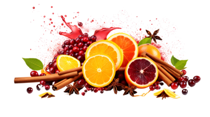 Ingredients for the traditional Christmas hot drink, mulled wine, isolated on white background