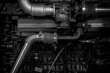 diesel engine. Fragment of a diesel motor close-up. Engine details  Diesel engine ...