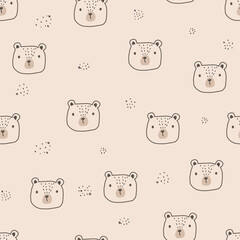 cute hand drawn bear face seamless pattern for baby wear.
