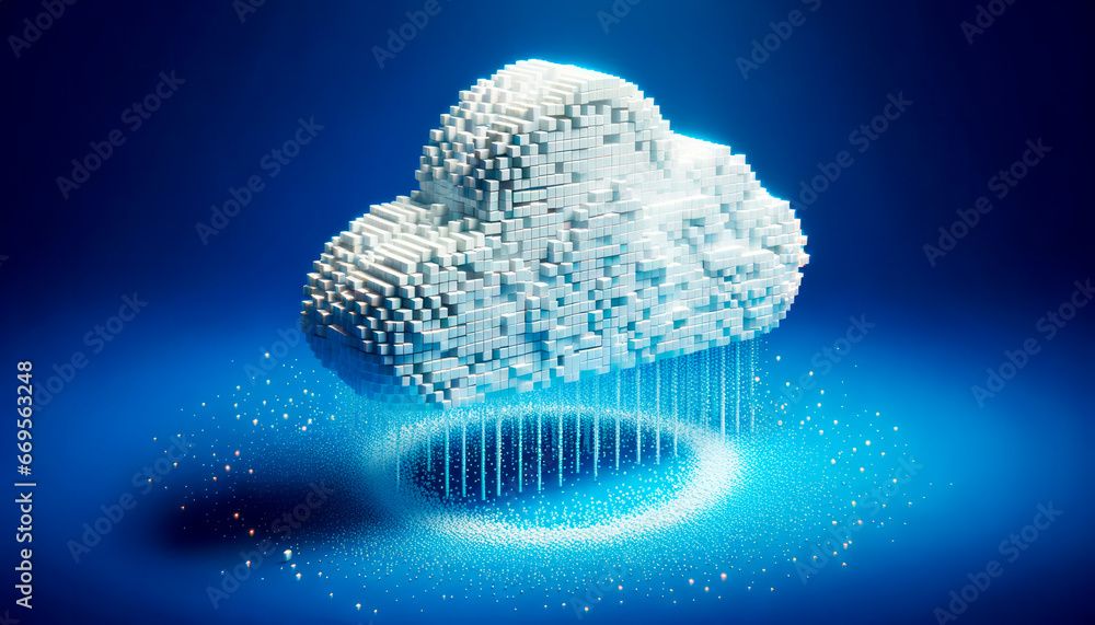 Poster Cloud computing concept. Blue background. Generative AI