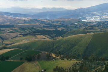 Obraz premium View from the top of the mountain to the valley and the village