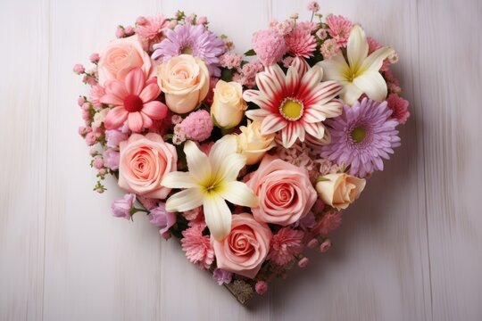 Heart shape made of flowers. Valentine's day. AI Generated
