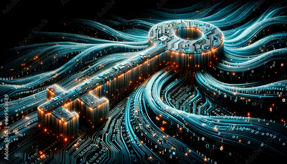 Aufkleber Cyber security concept with key on circuit board. Generative AI
