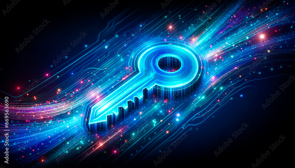Aufkleber key on a digital background. the concept of cyber security. generative ai