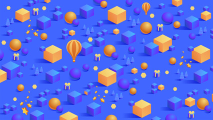 Merry Christmas and Happy New Year background for greeting cards, posters, holiday covers, banners and prints. Winter Landscape. Xmas template for web, social media. Vector Illustration