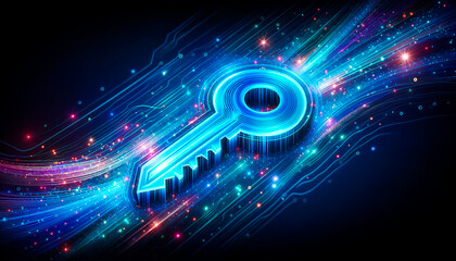 Key on a digital background. The concept of cyber security. Generative AI