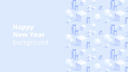 Merry Christmas and Happy New Year background for greeting cards, posters, holiday covers, banners and prints. Winter Landscape. Xmas template for web, social media. Vector Illustration