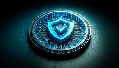 Naklejka premium Cyber security concept. Shield with cyber security symbol. Generative AI