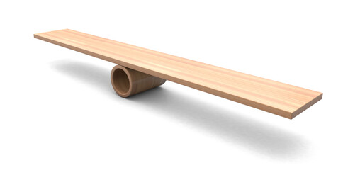 Wooden Seesaw perspective 3d with leaning to the ground on transparent background. Leaning  on seesaw 3d render. 3d illustration