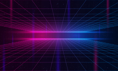 Universe Retro Futuristic 80's Background 4K. Synthwave wireframe net video loop. Abstract digital background. 80s, 90s Retro futurism, Retro wave cyber grid. Deep space surfaces.Neon lights glowing