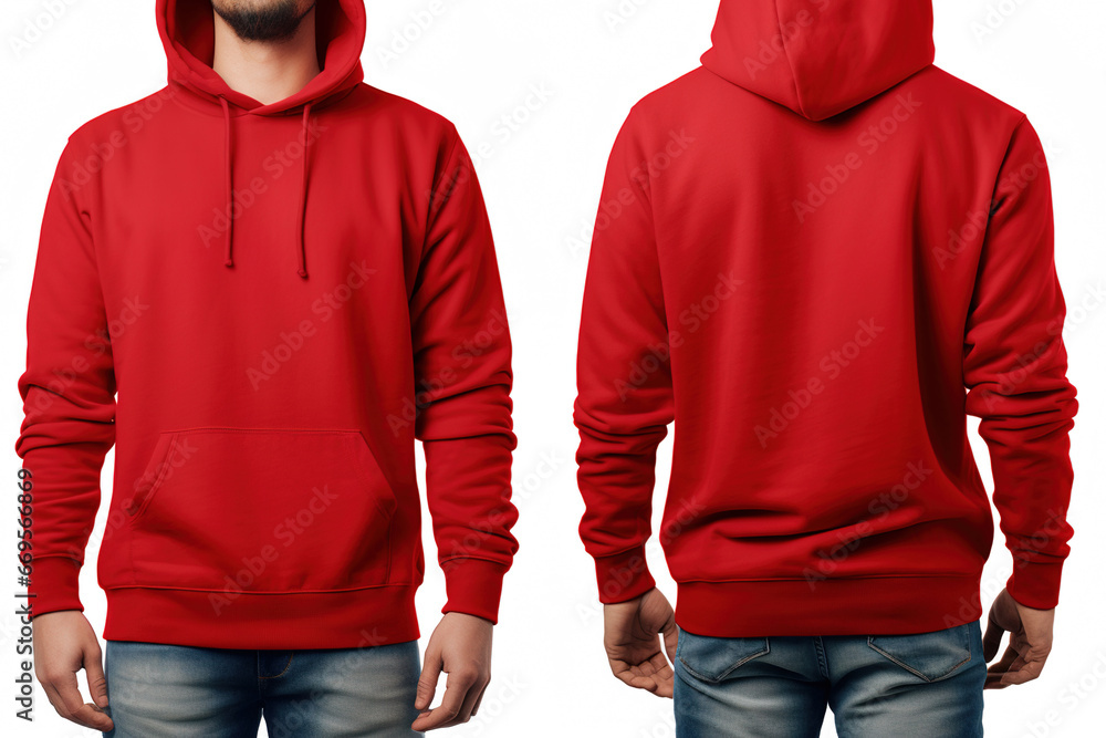 Poster Blank red male long sleeve hoodie for design mock up