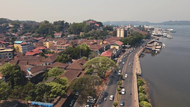 The skyline of the Fontainhas district of Panaji. Famous tourist destination, in Goa, India. We are developing the India concept, an aerial view of Goa.