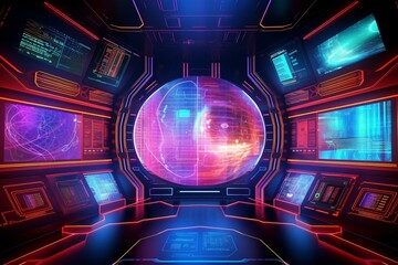 Colorful futuristic tech background featuring 3D-rendered science fiction panels. Generative AI