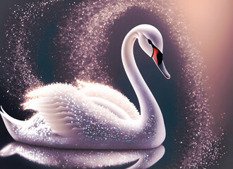 A beautiful swan with glittering plumage, illustration