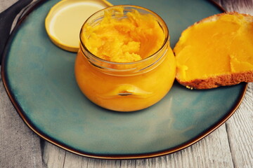 Homemade pumpkin butter made with organic pumpkins.