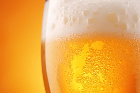 Macro Photography of a Fresh Glass of Beer, Golden light