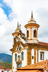 Baroque church towers in the square of the city of Mariana in Minas Gerais