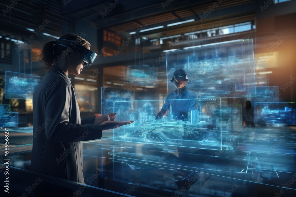 Poster Building with Precision: Engineers Employ AR Headsets to Overlay Digital Blueprints.