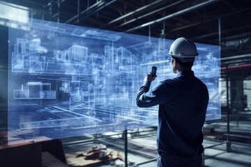 AR Technology in Action: Engineers Enhance Construction with Digital Blueprint Overlays.