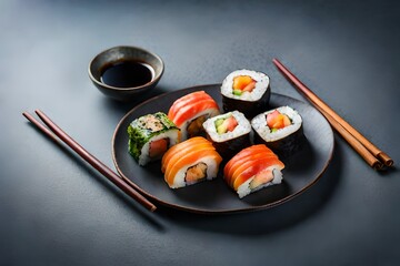 sushi with chopsticks