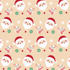 Santa's Tea Time Seamless Pattern.Seamless pattern features Santa Claus, a cup of tea and snowflake.